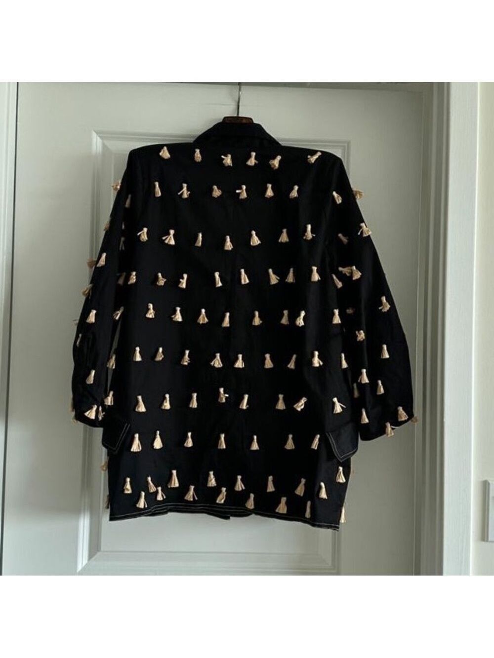 Farm Rio Black Raffia Fringed Blazer - Picture 7 of 9